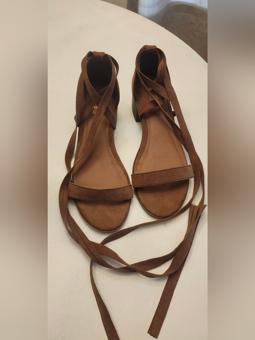 Brash Brown Suede Lace-Up Ankle Wrap Sandals